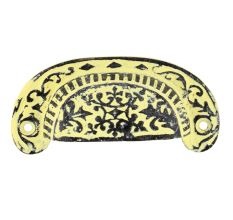 Yellow Distressed Floral D Pull Iron Handle